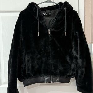 Zara Plush Black Hoodie Jacket